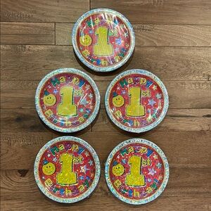 1st Birthday Plates - Smile You’re One Prism Plates - 5 Packs by Paper Art